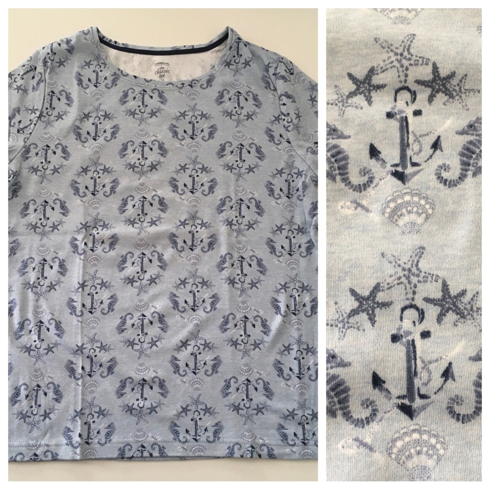NEW! Croft & Barrow 'the Classic Tee' Nautical Anchor Seahorse Print MEDIUM